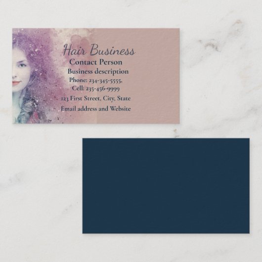 Modern Beauty Roze Blauw Haar Stylist Salon Make-u Visitekaartje (Voorkant / Achterkant)