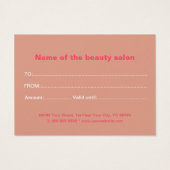 Modern Beauty Salon Blush Roze Cadeaubon Visitekaartje (Achterkant)