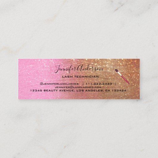 Modern Beauty Salon Glitter Gold Pink Mini Visitekaartje (Achterkant)