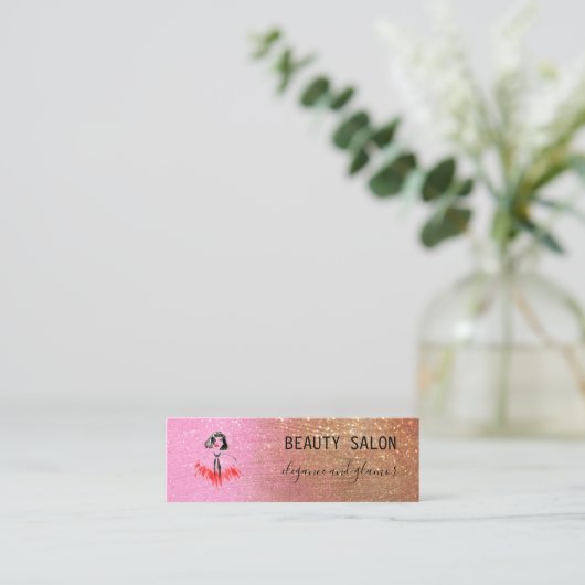 Modern Beauty Salon Glitter Gold Pink Mini Visitekaartje (Staand voorkant)