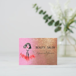 Modern Beauty Salon Glitter Gold Pink Visitekaartje