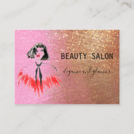 Modern Beauty Salon Glitter Gold Pink Visitekaartje