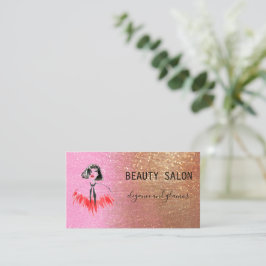Modern Beauty Salon Glitter Gold Pink Visitekaartje