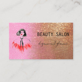 Modern Beauty Salon Glitter Gold Pink Visitekaartje