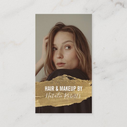 Modern Beauty Salon Gold Lipstick Foto Visitekaartje (Voorkant)