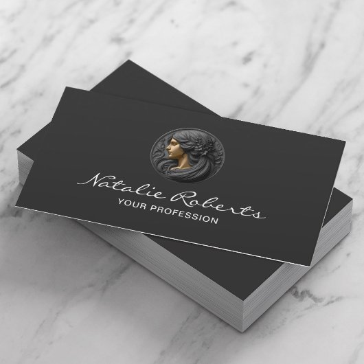 Modern Beauty Salon Logo Hair Stylist Elegant Dark Visitekaartje