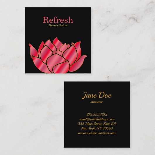 Modern Beauty Salon Roze Waterverf Lotus Flower Vierkante Visitekaartje (Voorkant / Achterkant)