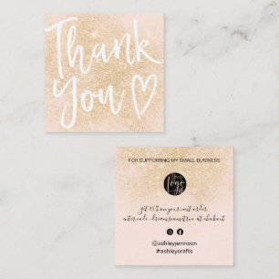 Modern bedankscript bestel goud blush roze vierkante visitekaartje