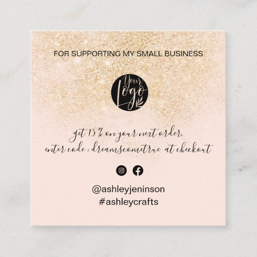 Modern bedankscript bestel goud blush roze vierkante visitekaartje (Achterkant)