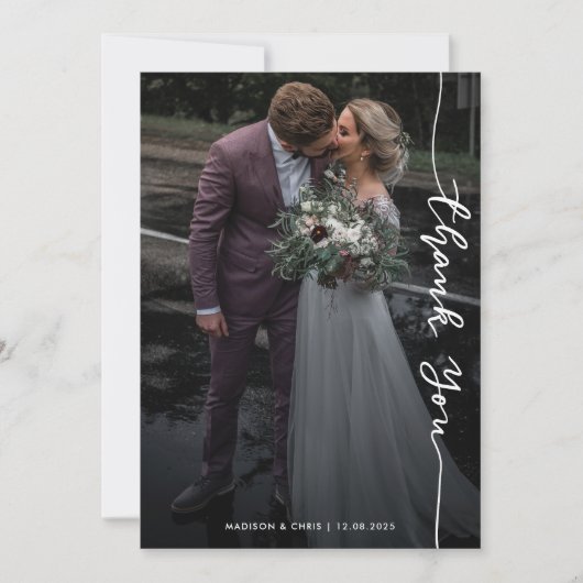 Modern bedankscript Eenvoudige trouwfoto Bedankkaart (Voorkant)