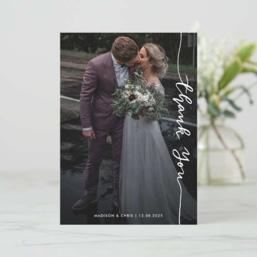 Modern bedankscript Eenvoudige trouwfoto Bedankkaart (Staand voorkant)