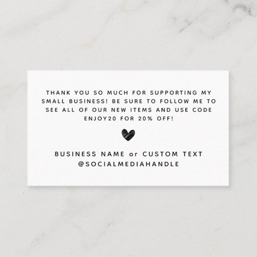 Modern bedankt voor het winkelen kleine branding visitekaartje (Achterkant)