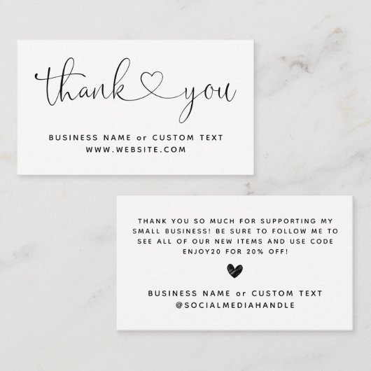 Modern bedankt voor het winkelen kleine branding visitekaartje (Voorkant / Achterkant)