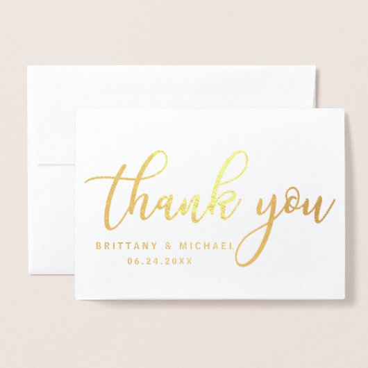 Modern Bedankt voor je bruiloft Couple Foto Gold B Folie Kaarten (Voorkant met envelop)