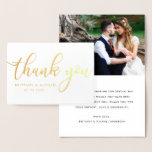 Modern Bedankt voor je bruiloft Couple Foto Gold Folie Kaarten<br><div class="desc">Modern Hartelijk dank voor uw bruiloft met de Gold Foil kaart</div>