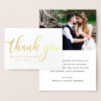 Modern Bedankt voor je bruiloft Couple Foto Gold