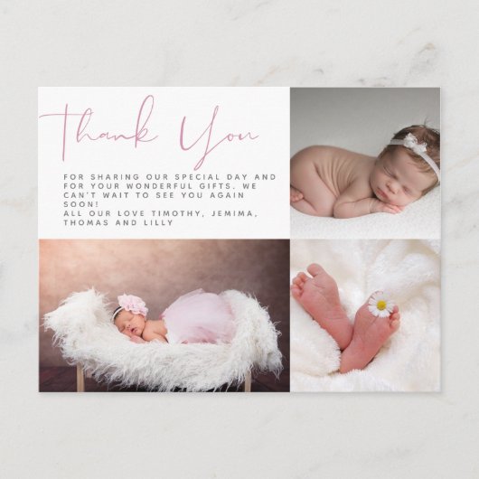 Modern - Bedankt voor je foto Roze Baby shower Briefkaart (Voorkant)
