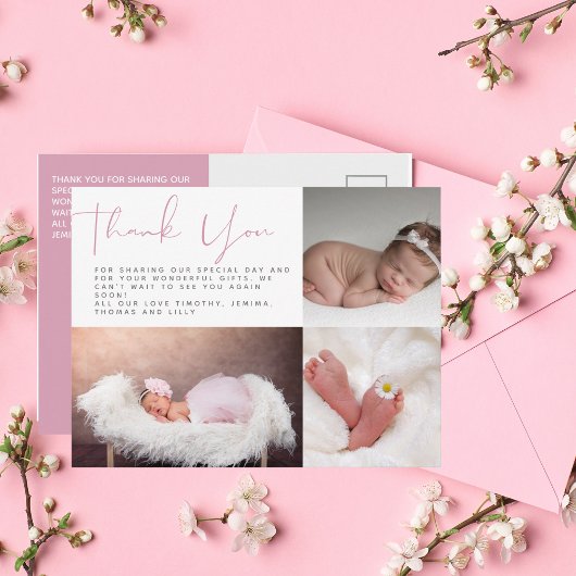 Modern - Bedankt voor je foto Roze Baby shower Briefkaart