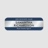 Modern Bedrijf Eenvoudig Marine Blauw & Zilver Med Naamplaatje (Voorkant)