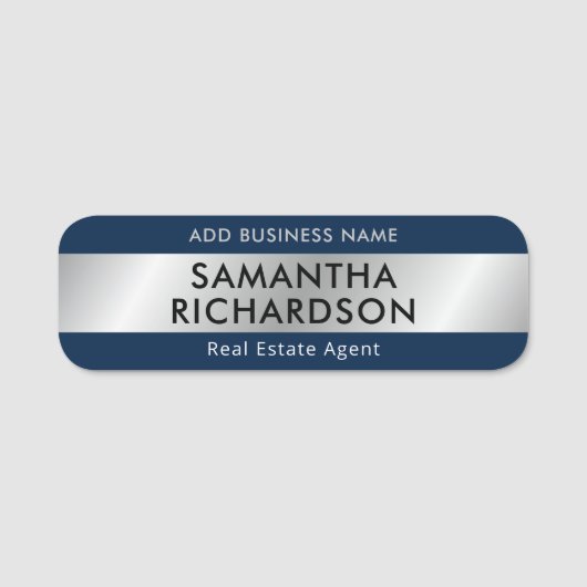 Modern Bedrijf Eenvoudig Marine Blauw & Zilver Med Naamplaatje (Voorkant)