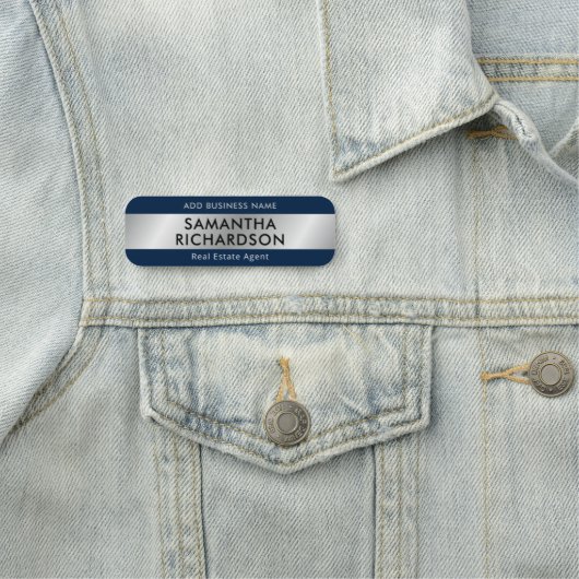 Modern Bedrijf Eenvoudig Marine Blauw & Zilver Med Naamplaatje (In situ)