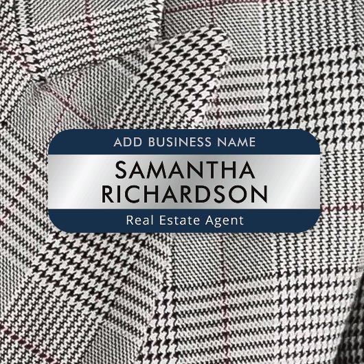 Modern Bedrijf Eenvoudig Marine Blauw & Zilver Med Naamplaatje