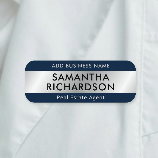 Modern Bedrijf Eenvoudig Marine Blauw & Zilver Med Naamplaatje