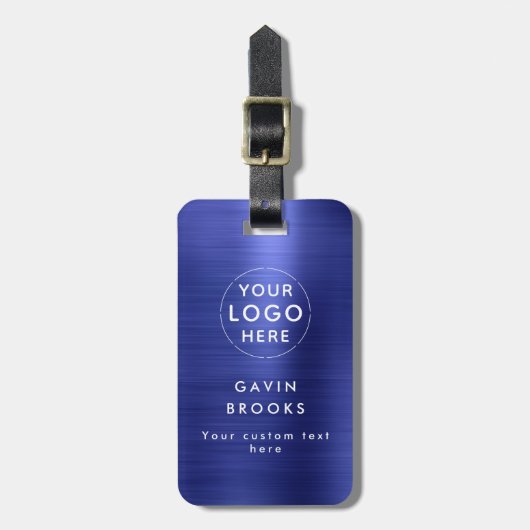 Modern bedrijf Logo marineblauw geborsteld metaal Bagagelabel (Voorkant verticaal)
