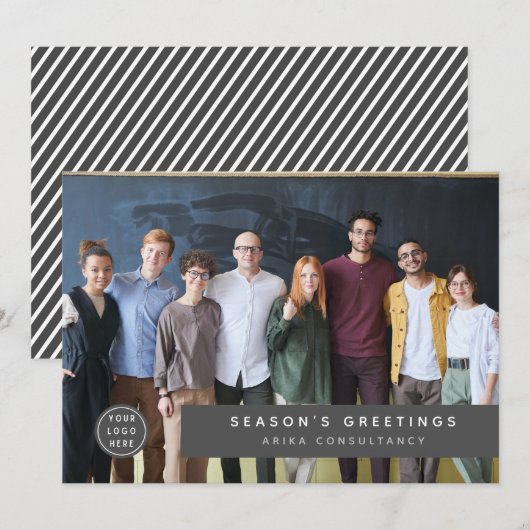 Modern Bedrijfs Kerst Logo Teamfoto Feestdagenkaart (Voorkant / Achterkant)