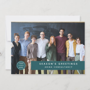 Modern Bedrijfs Kerst Logo Teamfoto Teal Feestdagenkaart