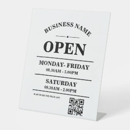 Modern bedrijfs openingsuren logo en QR-code Reclamebord Met Voetstuk