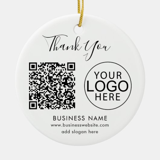 Modern bedrijfslogo en QR-code script Bedankt Keramisch Ornament (Voorkant)
