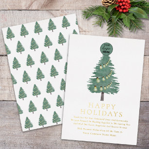 Modern Bedrijfslogo Kerstboom Goud Schrift Folie Feestdagenkaart