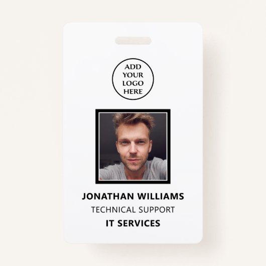 Modern bedrijfslogo personeelsnaam functie foto ID Badge (Voorkant)