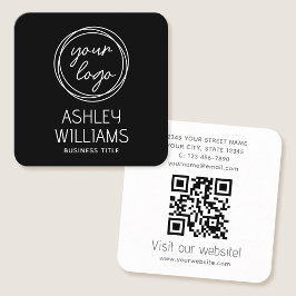 Modern Bedrijfslogo QR-code Elegant Zwart Vierkante Visitekaartje