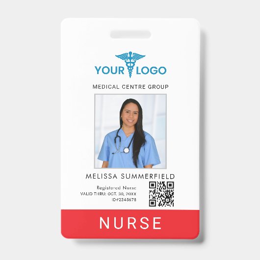 Modern bedrijfslogo QR-code verpleegster foto ID Badge (Voorzijde)