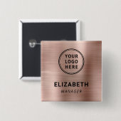 Modern bedrijfslogo Rose Goud naamlabel Vierkante Button 5,1 Cm (Voorkant /achterkant)