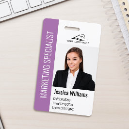 Modern bedrijfsmedewerker foto logo naam paars ID Badge