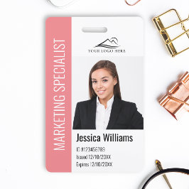 Modern bedrijfsmedewerker foto logo naam roze ID Badge
