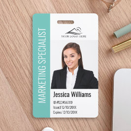 Modern bedrijfsmedewerker foto logo naam teal ID Badge