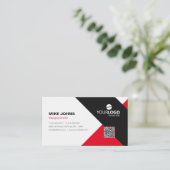 Modern bedrijfsmodel en professioneel rood en zwar visitekaartje (Staand voorkant)