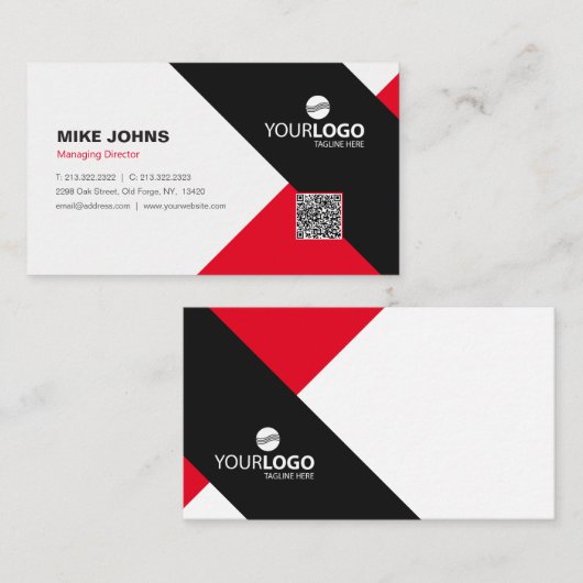 Modern bedrijfsmodel en professioneel rood en zwar visitekaartje (Voorkant / Achterkant)