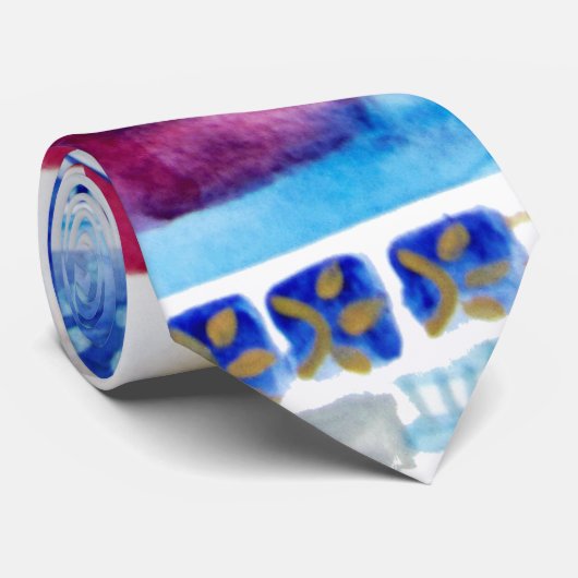 Modern bedrijfspatroon Abstrac Blue Pink Yellow Stropdas (Opgerold)