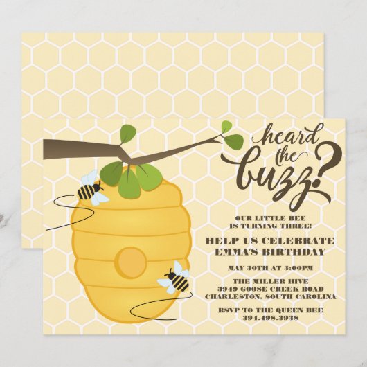 Modern Bee Birthday Party Kaart (Voorkant / Achterkant)