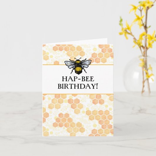 Modern Bee Happy Birthday Kaart (Gele Bloem)