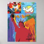 Modern beeld van vrijheid Waterverf rode hartduif Poster (Voorkant)