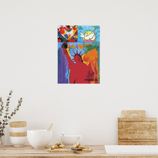 Modern beeld van vrijheid Waterverf rode hartduif Poster (Keuken)