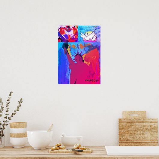 Modern beeld van vrijheid Waterverf rode hartduif Poster (Keuken)