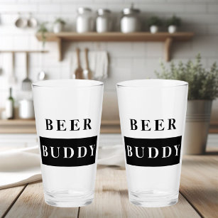 Modern Beer Buddy Black Funny Quote Glas