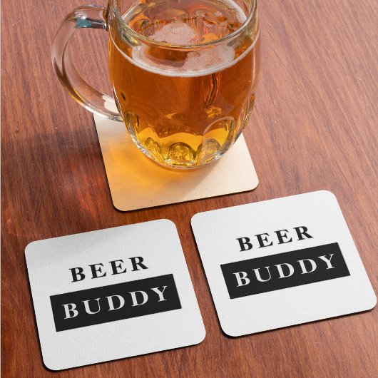Modern Beer Buddy Black Funny Quote Kartonnen Onderzetters